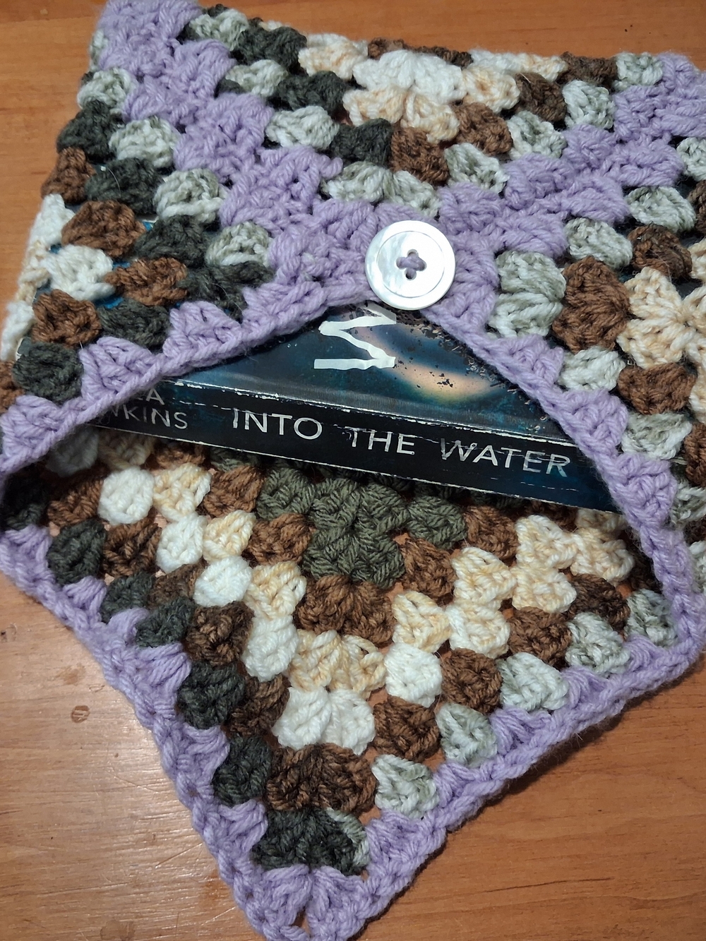 Lavender & Earth-Tone Granny Square Crochet Book Sleeve | Handmade Book Pouch